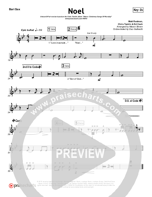 Noel (Unison/2-Part Choir) Bari Sax (Lauren Daigle / Arr. Mason Brown)
