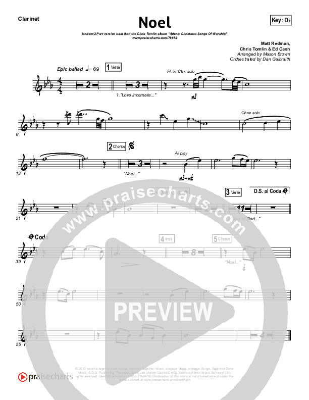 Noel (Unison/2-Part Choir) Clarinet (Lauren Daigle / Arr. Mason Brown)