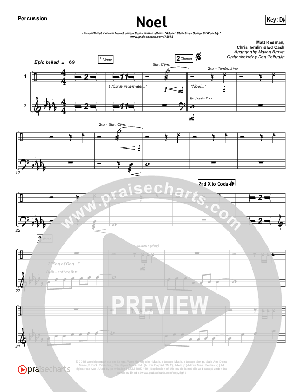 Noel (Unison/2-Part Choir) Percussion (Lauren Daigle / Arr. Mason Brown)