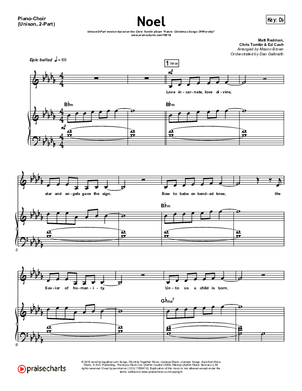 Noel (Unison/2-Part Choir) Piano/Choir  (Uni/2-Part) (Lauren Daigle / Arr. Mason Brown)