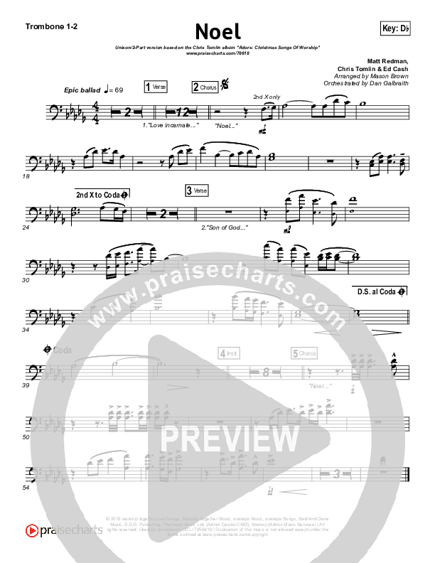 Noel (Unison/2-Part Choir) Trombone 1/2 (Lauren Daigle / Arr. Mason Brown)