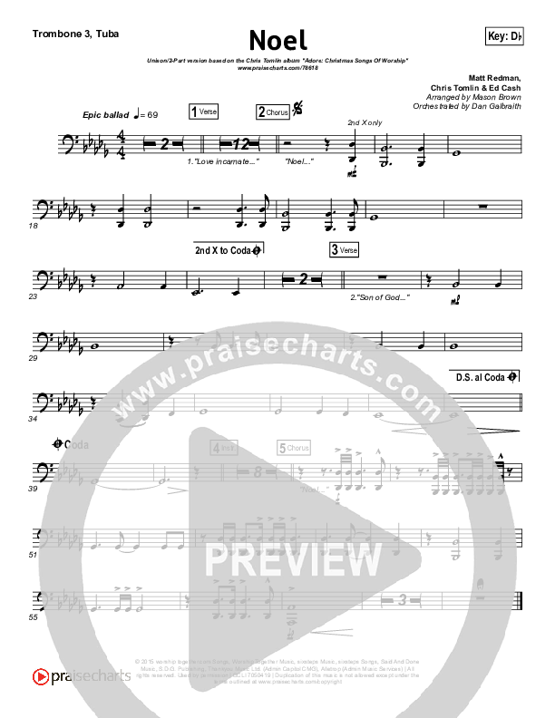 Noel (Unison/2-Part Choir) Trombone 3/Tuba (Lauren Daigle / Arr. Mason Brown)