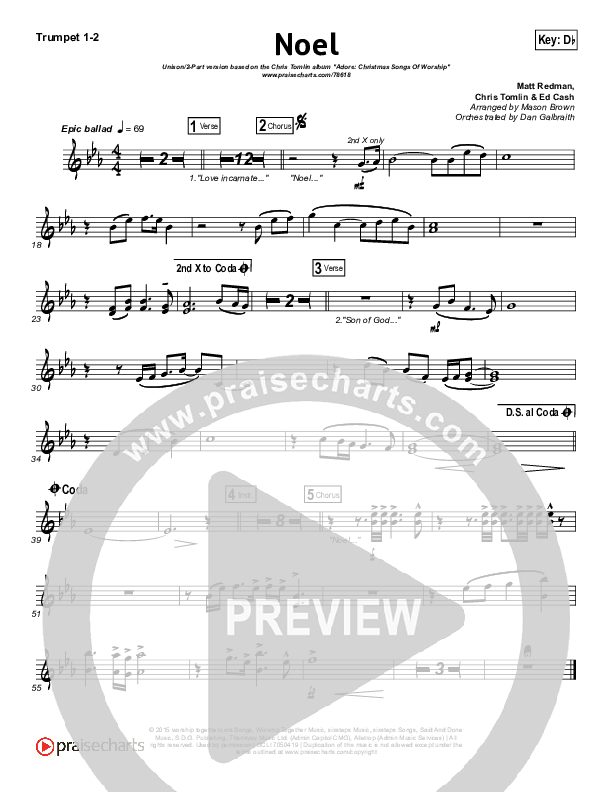 Noel (Unison/2-Part Choir) Trumpet 1,2 (Lauren Daigle / Arr. Mason Brown)