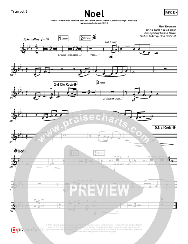 Noel (Unison/2-Part Choir) Trumpet 3 (Lauren Daigle / Arr. Mason Brown)
