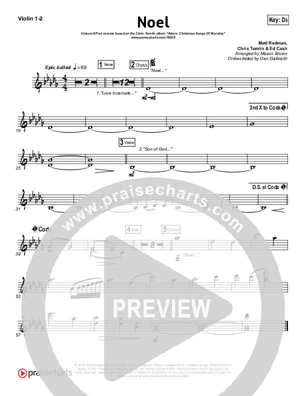 Noel (Unison/2-Part Choir) Violin 1/2 (Lauren Daigle / Arr. Mason Brown)