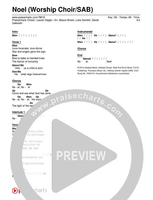 Noel (Worship Choir SAB) Chords & Lyrics (Lauren Daigle / Arr. Mason Brown)