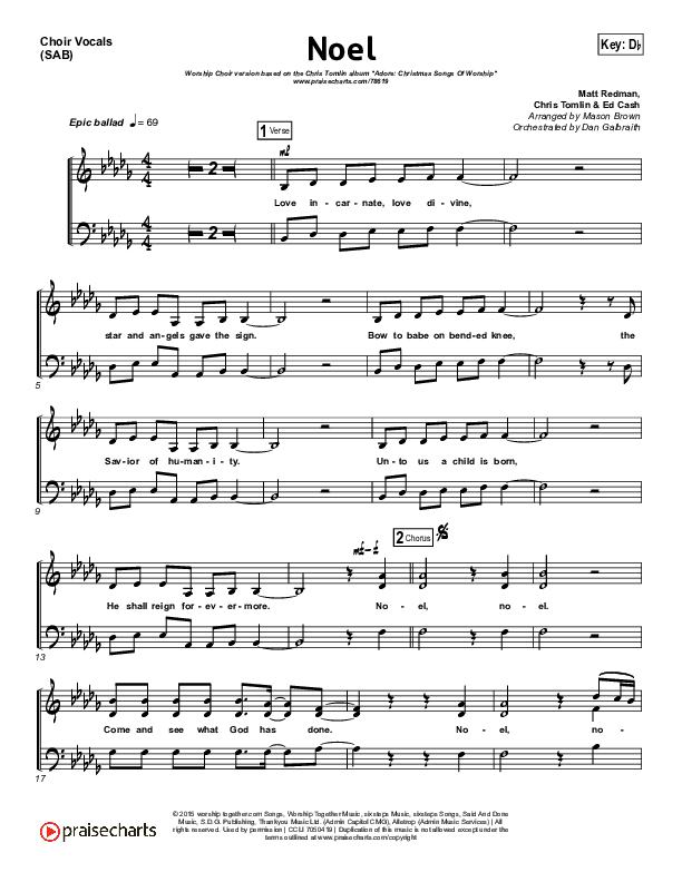 Noel (Worship Choir SAB) Choir Sheet (SAB) (Lauren Daigle / Arr. Mason Brown)