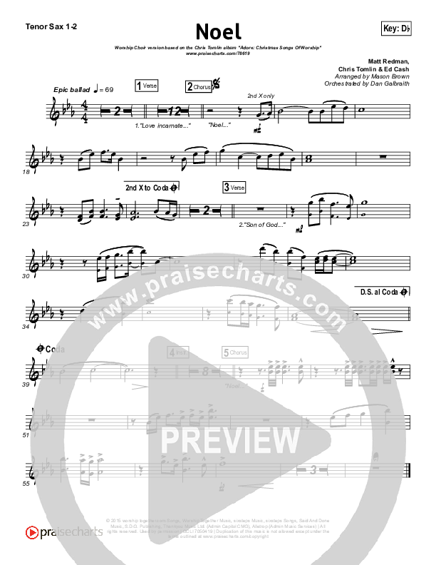 Noel (Worship Choir SAB) Tenor Sax 1/2 (Lauren Daigle / Arr. Mason Brown)