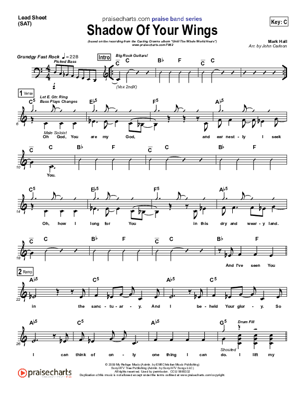 Shadow Of Your Wings Lead Sheet (Casting Crowns)
