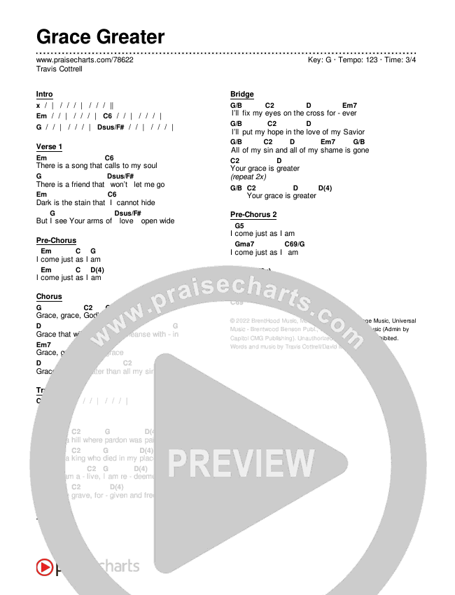 Grace Greater Chords & Lyrics (Travis Cottrell)