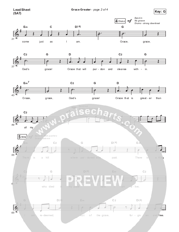 Grace Greater Lead Sheet (SAT) (Travis Cottrell)