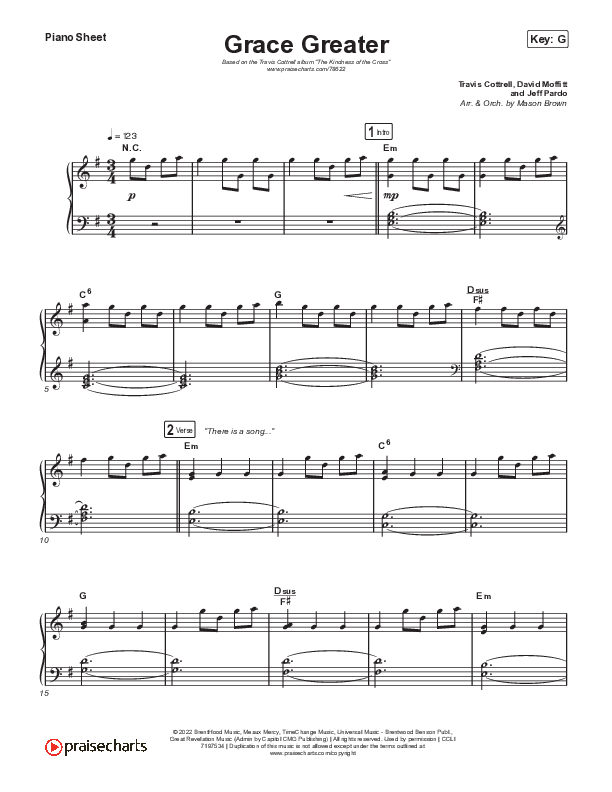 Grace Greater Piano Sheet (Travis Cottrell)