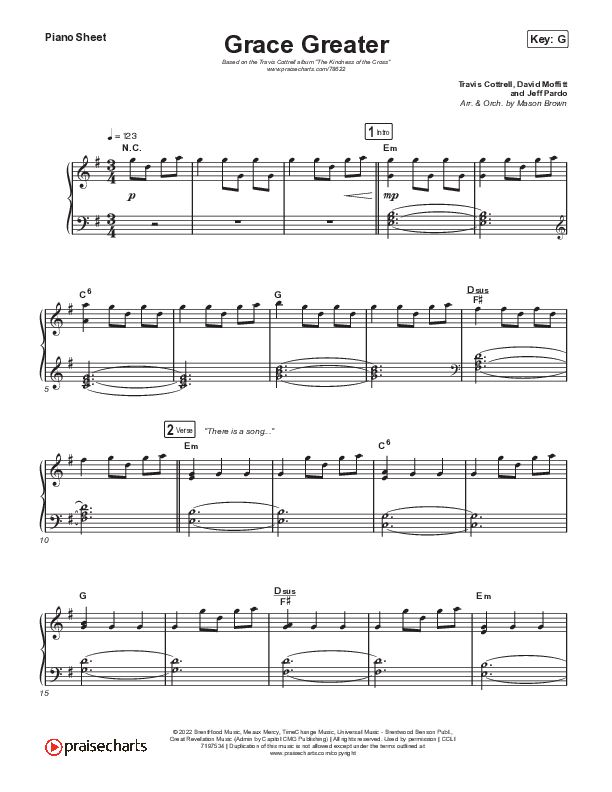 Grace Greater Piano Sheet (Travis Cottrell)