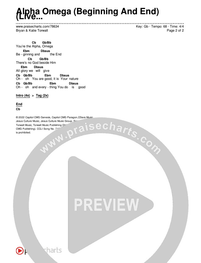 Alpha Omega (Beginning And End) (Live) Chords & Lyrics (Bryan & Katie Torwalt)