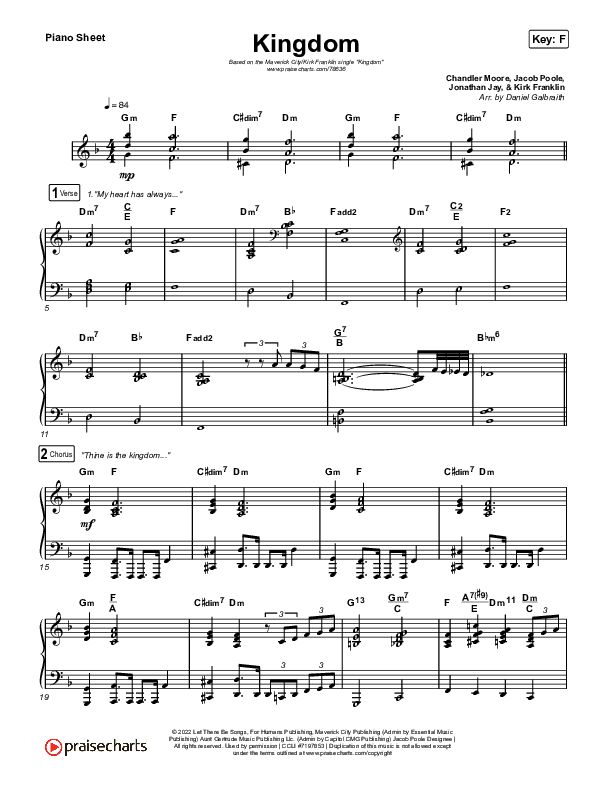 Kingdom Piano Sheet (Maverick City Music / Kirk Franklin / Naomi Raine / Chandler Moore)