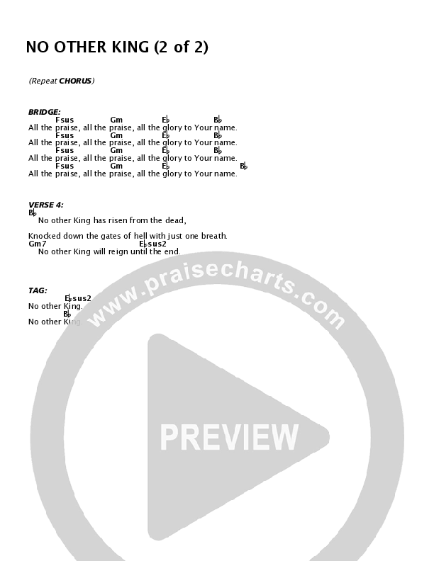 No Other King Chord Chart (Centricity Worship / Heath Balltzglier / Seth Condrey)