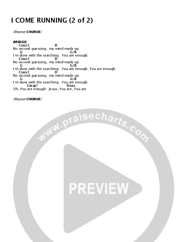 I Come Running Chord Chart (Centricity Worship / Kristian Stanfill / Patrick Mayberry)
