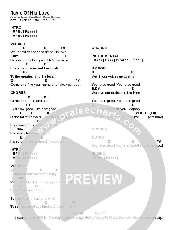 Table Of His Love Chords & Lyrics (The Worship Coalition / 406 United)