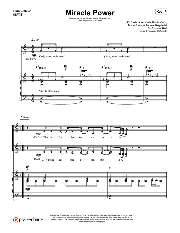 Miracle Power Piano/Vocal (SATB) (We The Kingdom)