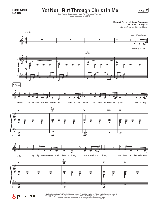 Yet Not I But Through Christ In Me Piano/Vocal (SATB) (Travis Cottrell / Lily Cottrell)