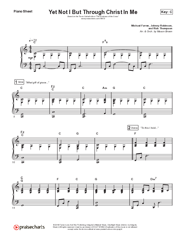 Yet Not I But Through Christ In Me Piano Sheet (Travis Cottrell / Lily Cottrell)