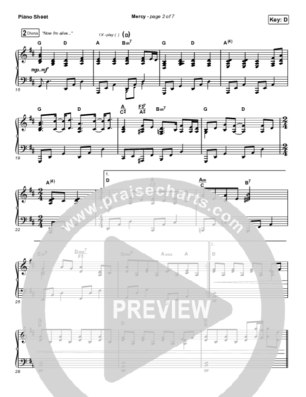 Mercy (Unison/2-Part Choir) Piano Sheet (Maverick City Music / Elevation Worship / Chris Brown / Arr. Erik Foster)