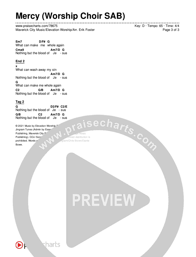 Mercy (Worship Choir SAB) Chords & Lyrics (Maverick City Music / Elevation Worship / Arr. Erik Foster)