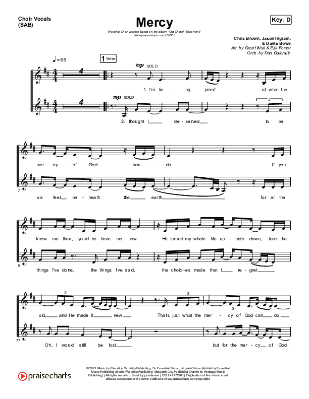 Mercy (Worship Choir SAB) Choir Sheet (SAB) (Maverick City Music / Elevation Worship / Arr. Erik Foster)