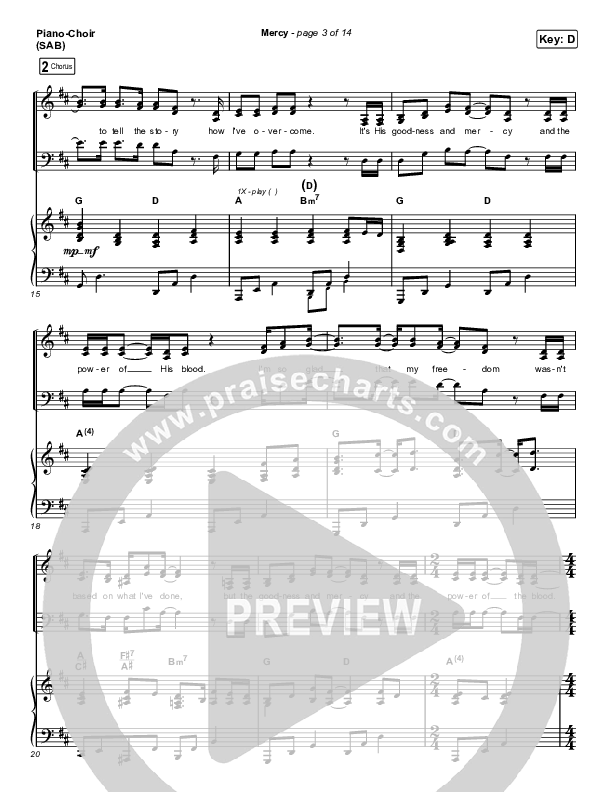 Mercy (Worship Choir SAB) Piano/Choir (SAB) (Maverick City Music / Elevation Worship / Arr. Erik Foster)