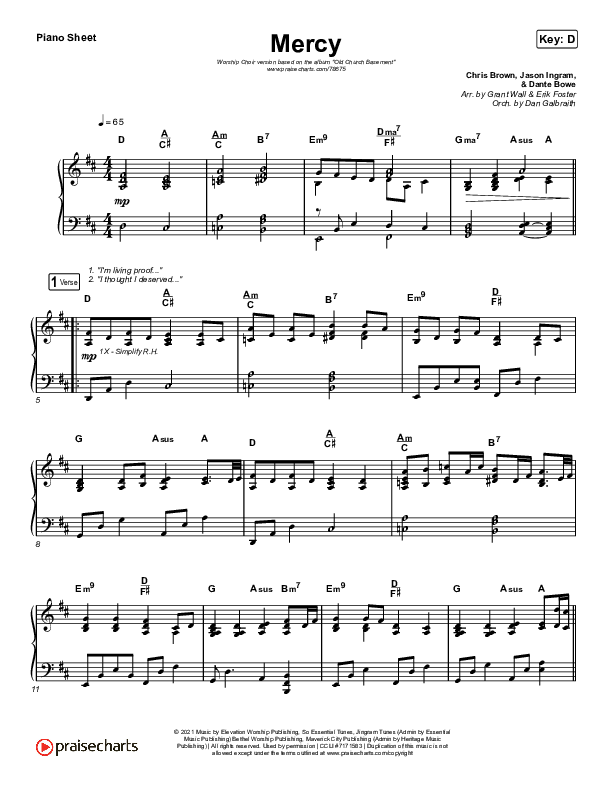 Mercy (Worship Choir SAB) Piano Sheet (Maverick City Music / Elevation Worship / Arr. Erik Foster)