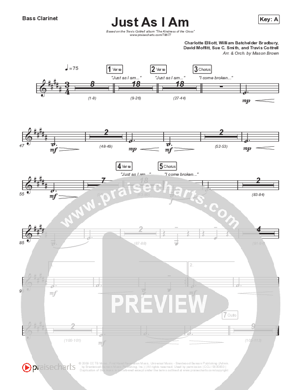 Just As I Am Bass Clarinet (Travis Cottrell / Lily Cottrell)