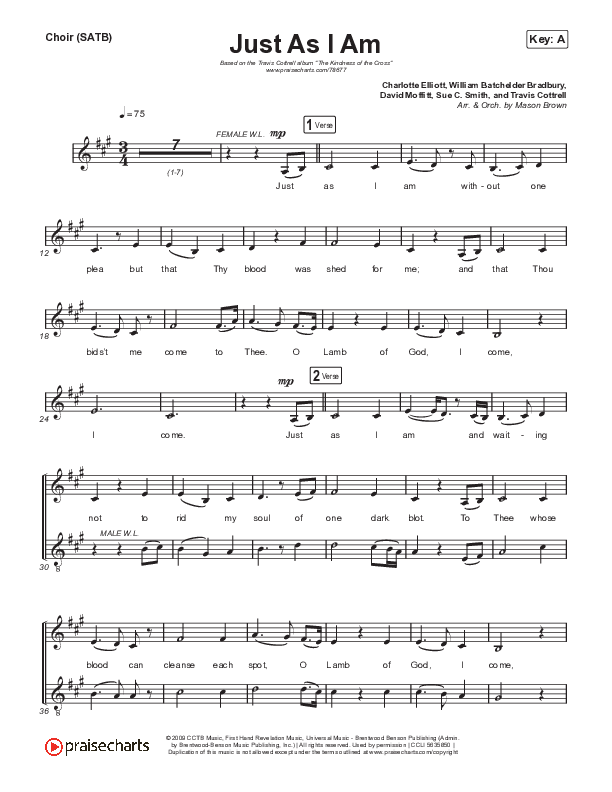 Just As I Am Choir Sheet (SATB) (Travis Cottrell / Lily Cottrell)