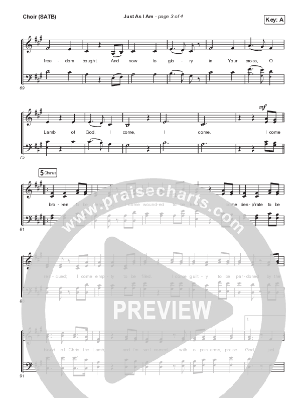 Just As I Am Choir Sheet (SATB) (Travis Cottrell / Lily Cottrell)