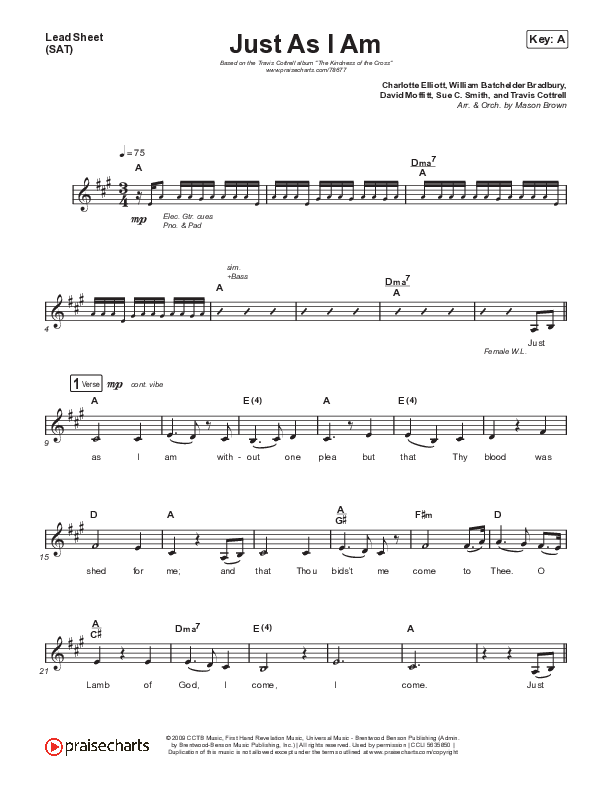 Just As I Am Lead Sheet (SAT) (Travis Cottrell / Lily Cottrell)