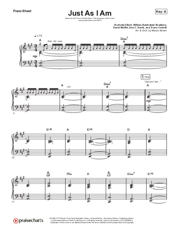 Just As I Am Piano Sheet (Travis Cottrell / Lily Cottrell)