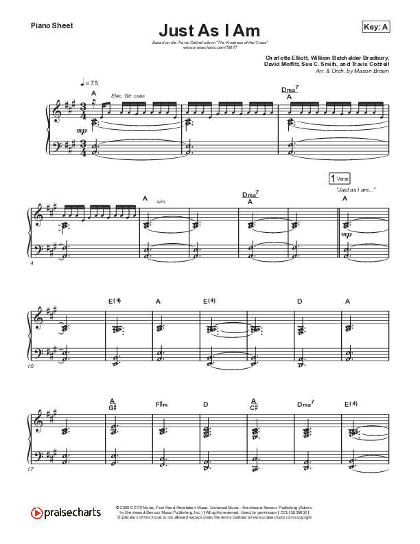 Just As I Am Piano Sheet (Travis Cottrell / Lily Cottrell)