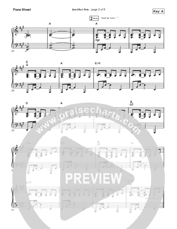 Just As I Am Piano Sheet (Travis Cottrell / Lily Cottrell)