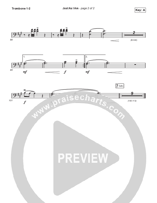 Just As I Am Trombone 1/2 (Travis Cottrell / Lily Cottrell)
