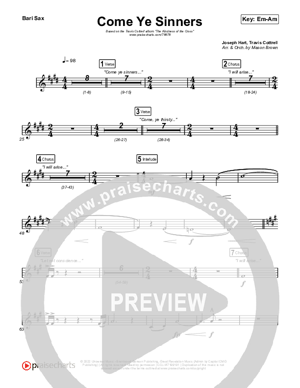 Come Ye Sinners Bari Sax (Travis Cottrell / Kristyn Getty)