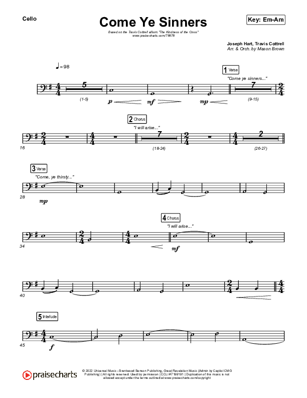 Come Ye Sinners Cello (Travis Cottrell / Kristyn Getty)