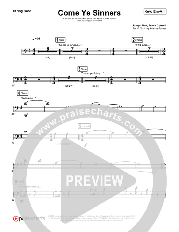 Come Ye Sinners Double Bass (Travis Cottrell / Kristyn Getty)