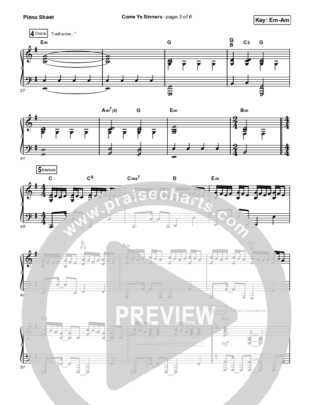 Come Ye Sinners Piano Sheet (Travis Cottrell / Kristyn Getty)