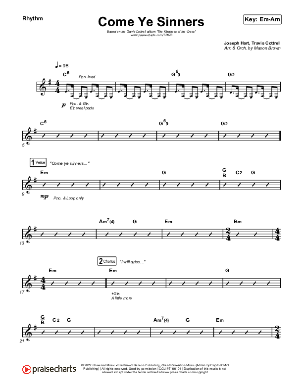 Come Ye Sinners Rhythm Chart (Travis Cottrell / Kristyn Getty)