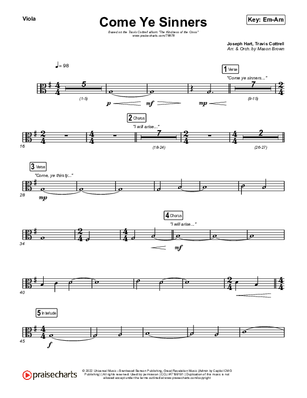 Come Ye Sinners Viola (Travis Cottrell / Kristyn Getty)