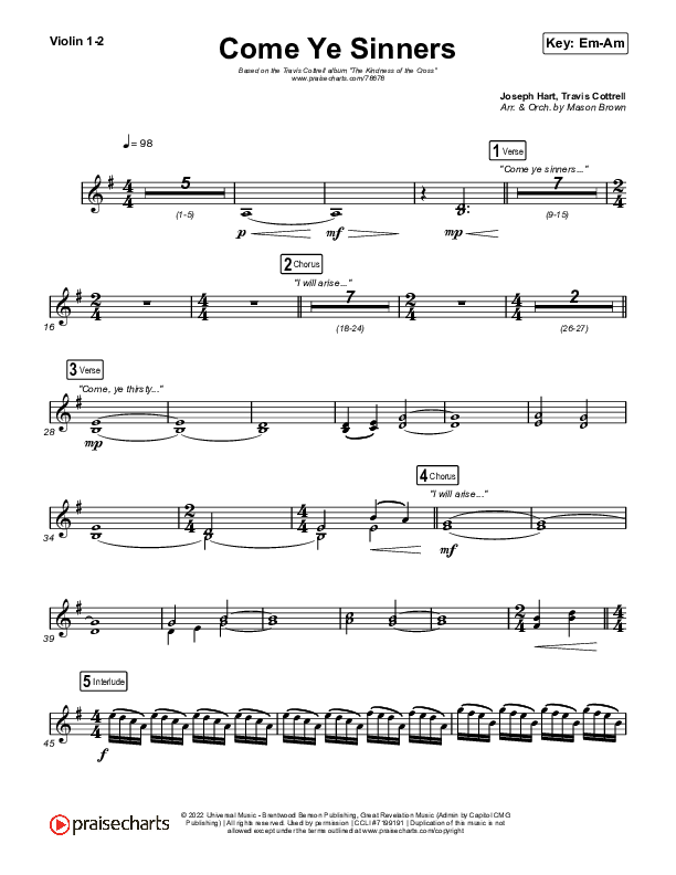 Come Ye Sinners String Pack (Travis Cottrell / Kristyn Getty)