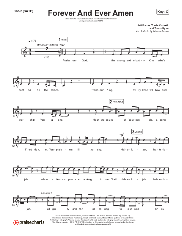 Forever And Ever Amen Choir Sheet (SATB) (Travis Cottrell)