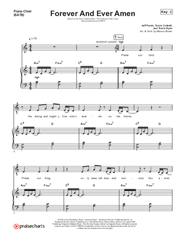 Forever And Ever Amen Piano/Vocal Pack (Travis Cottrell)
