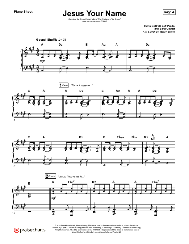 Jesus Your Name Piano Sheet (Travis Cottrell)