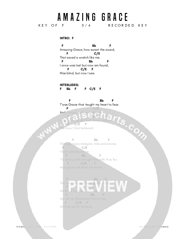 Amazing Grace Chord Chart (Reawaken Hymns)