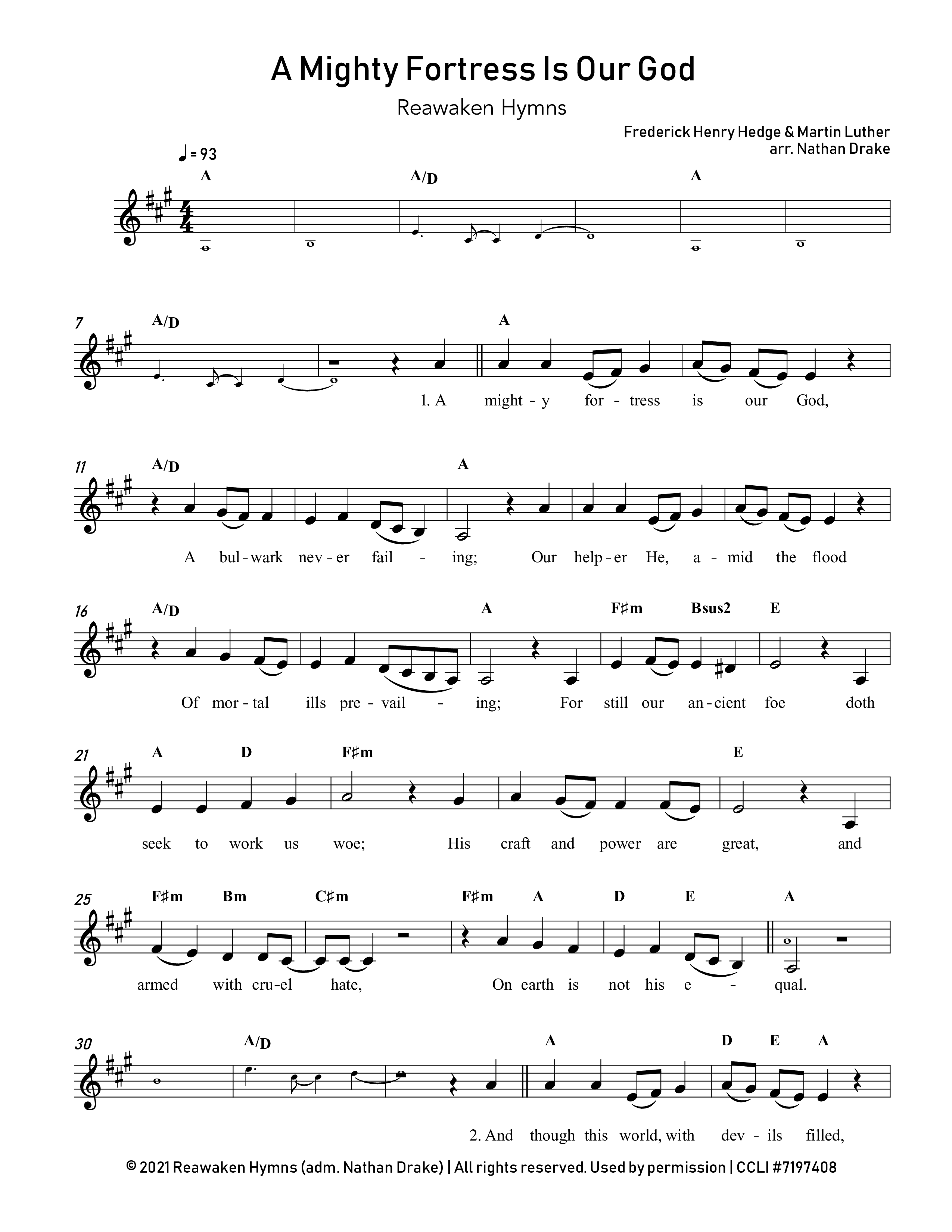 A Mighty Fortress Is Our God Lead Sheet Melody (Reawaken Hymns)